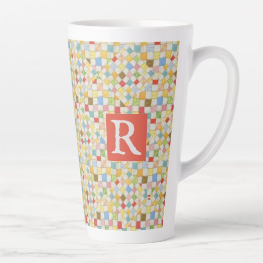QUILT MOZAÏEK hoge latte Mok + tekst / rood (Rechts)
