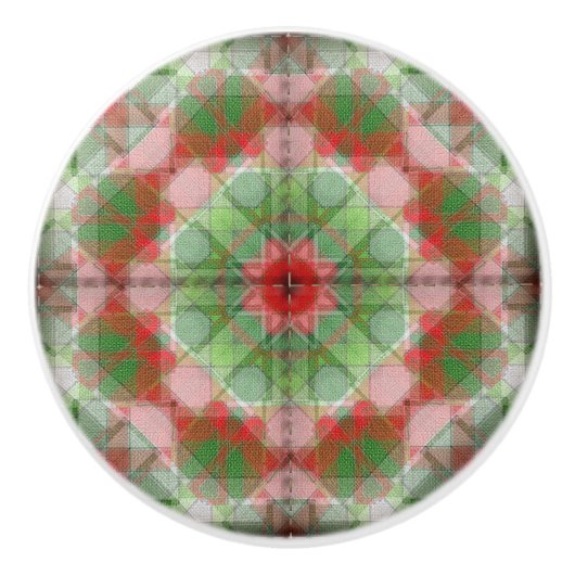 Quilt patroon keramische knop rood wit (Voorkant)