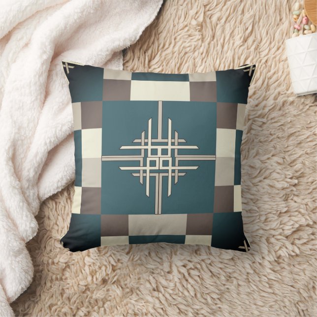 Quilt Pattern Brown and Grey Sierkussen (Deken)