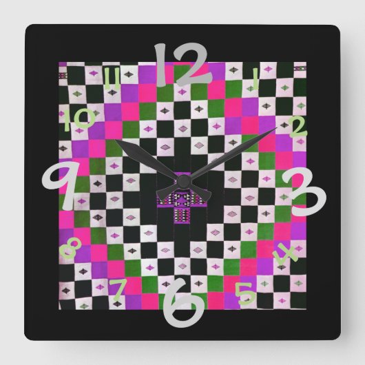 Quilt Pattern Design Clock voor Art/Craft Room Vierkante Klok (Voorkant)