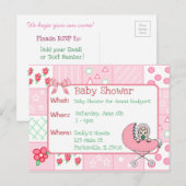  Quilt Roze Meisje Baby shower Uitnodiging (Voorkant / Achterkant)