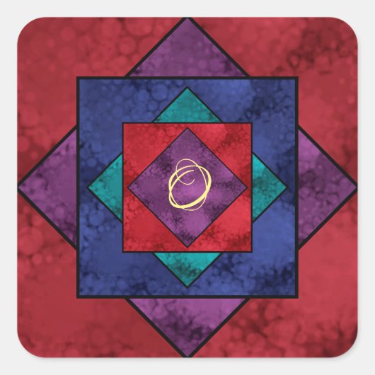 Quilt Square Monogram Vierkante Sticker (Voorkant)