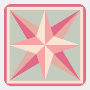 Quilt Stickers - Schuine Star (Roze/grijs)