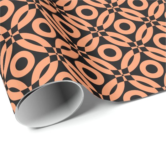 Quilt Style Pattern 02 - Peach on Black Cadeaupapier (Rol Hoek)
