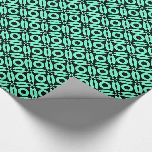 Quilt Style Pattern 02 - Turquoise on Black Cadeaupapier (Hoek)