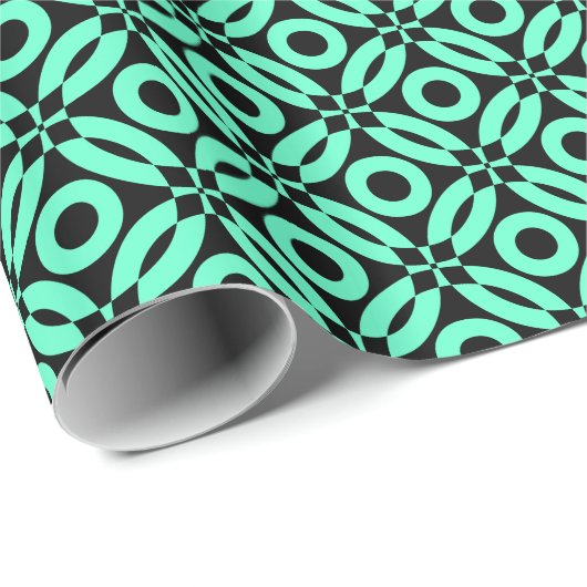 Quilt Style Pattern 02 - Turquoise on Black Cadeaupapier (Rol Hoek)