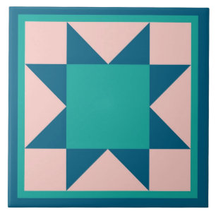 Quilt Trivet - Sawtooth Star (blauwgroen) Tegeltje