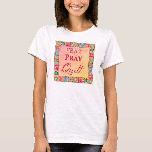 Quiltblokken Art Eat Pray Quilt Geel Sinaasappel O T-shirt (Voorkant)