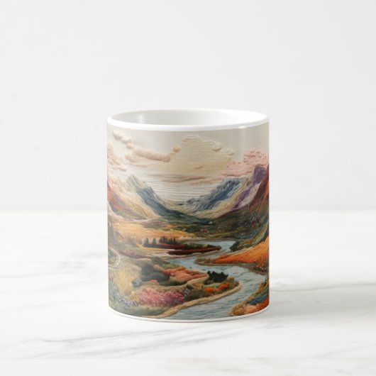 Quiltborduurontwerp van landschap. koffiemok (Center)