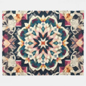 Quilted Cream geometrisch medaillon ontwerp Fleece Deken (Voorkant (Horizontaal))