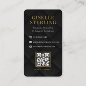 Quilted Luxury Black White Gold Monogram QR Code Visitekaartje (Achterkant)