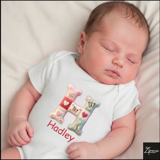 Quilted Patchwork Initiaal Letter H Babykamer Romper