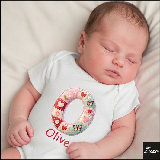 Quilted Patchwork Initial Letter O Nursery Romper
