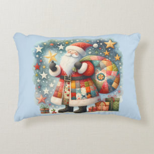 Quilted Patchwork Kerstman met Kerststerren Accent Kussen