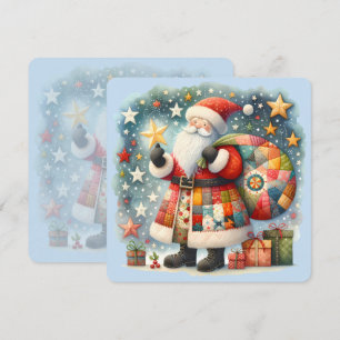 Quilted Patchwork Kerstman met Kerststerren Feestdagenkaart