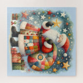 Quilted Patchwork Kerstman met Kerststerren Legpuzzel (Horizontaal)