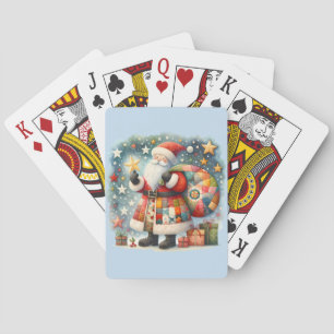 Quilted Patchwork Kerstman met Kerststerren Pokerkaarten