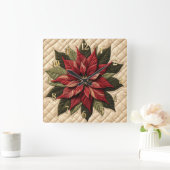 Quilted Pattern Poinsettia Cream Vierkante Klok (Huis)