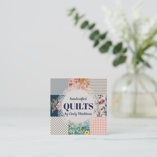 Quilter quilting floral stripes visitekaartje (Staand voorkant)