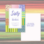 Quilters Patchwork 60th Birthday Invitation<br><div class="desc">Joli patchwork 60e anniversaire Invitation avec typographie populaire qui est facilement customisé avec tous les détails de l'anniversaire. Au fond il y a un dicton "Dans la courtepointe de la vie les amis sont les points qui nous tiennent ensemble que vous pouvez garder,  changer ou supprimer.</div>