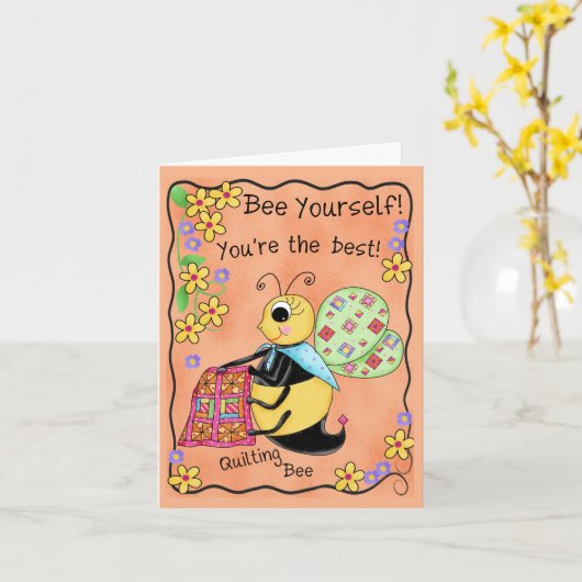 Quilting Bee Whimsy Honey Bee Jezelf Kunst Kaart (Gele Bloem)