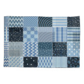 Quiltontwerp, geometrische patchwork, blauwe tinte kussensloop (Achterkant)