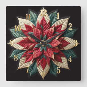 Quiltpatroon Poinsettia Rood Groen Zwart Vierkante Klok