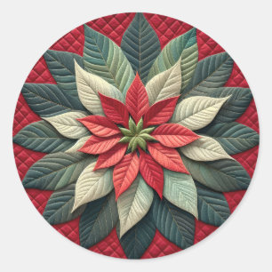 Quiltpatroon Poinsettia rood Ronde Sticker