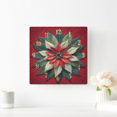 Quiltpatroon Poinsettia rood Vierkante Klok (Huis)