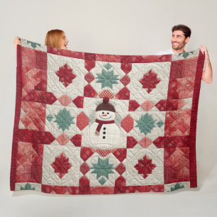 Quiltpatroon Sneeuwman rood wit groen Fleece Deken