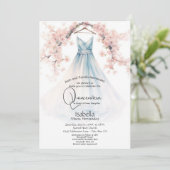 Quincañera | Bleke Blauwe Gown Roze Bloesems Kaart (Staand voorkant)