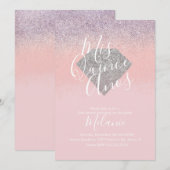 Quiñce Faux Glitter Diamond Pink Birthday Kaart (Voorkant / Achterkant)
