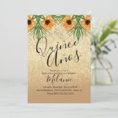 Quiñce Faux Glitter Sunflower Birthday Uitnodiging (Staand voorkant)