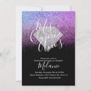 Quiñce Valse Glitter Diamant Zwart Paars Verjaarda Kaart