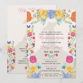 Quinceañera Invitation multi color, flowers (Voorkant / Achterkant)