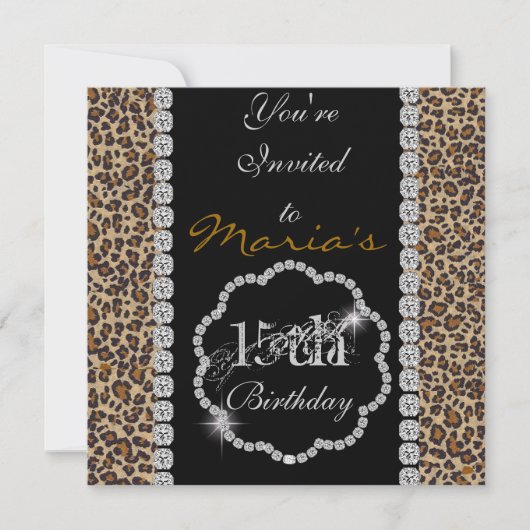QUINCEANERA15e CHEETAH BLING Invitations Anniversa (Devant)