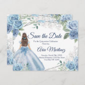 Quinceañera 15 Anos Dusty Blue Save the Date Bedankkaart (Voorkant / Achterkant)