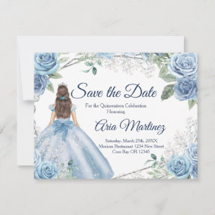 Quinceañera 15 Anos Dusty Blue Save the Date Bedankkaart