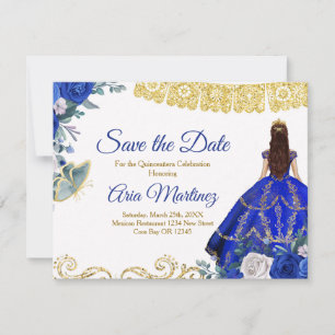 Quinceañera 15 Anos Royal Blue Save the Date Bedankkaart