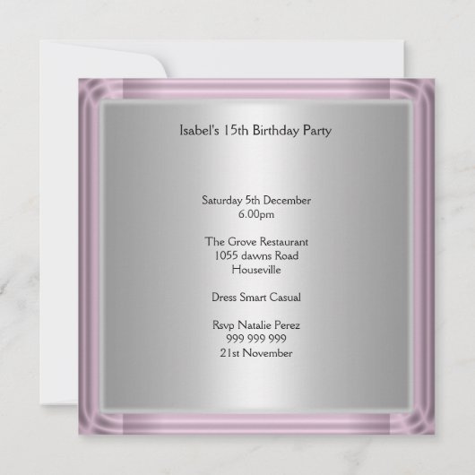 Quinceañera, 15 ans, Invitation enregistrer la dat (Dos)