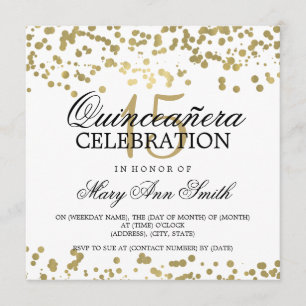Quinceanera 15 Birthday Party Gold Foil Confetti Kaart