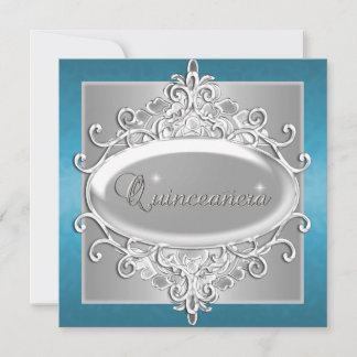 Quinceanera 15 Birthday Party Silver Blue Glitter Kaart