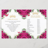 Quinceañera 15 Programme floral rose fuchsia et or (Dos)