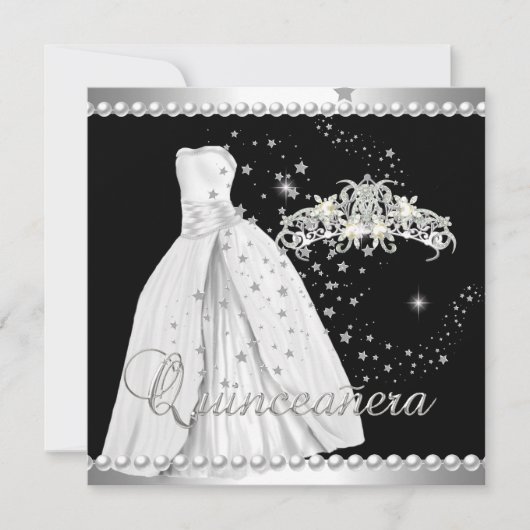 Quinceanera 15 Tiara Gown Zwart Zilver Wit Kaart (Voorkant)