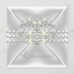 Quinceanera 15 Tiara Zilveren Witte Parel Diamant Kaart