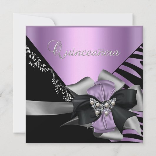 Quinceanera 15 Zebra Lila Paars Silver Kaart (Voorkant)