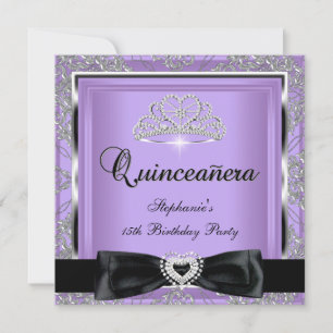 Quinceanera 15de feestje lila damast zilver zwart kaart