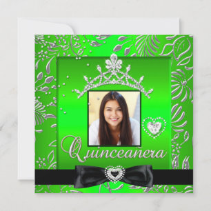 Quinceanera 15de feestje Lime Groen Zilver Damast Kaart