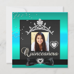 Quinceanera 15de verjaardagsfeest Teal Zilver Zwar Kaart