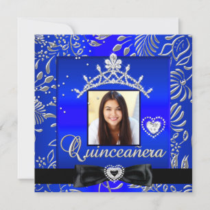 Quinceanera 15de verjaardagsfeestje blauw zilver d kaart